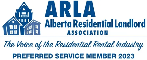 Logo of the alberta residential landlord association with the tagline "the voice of the residential rental industry" and a note stating "preferred service member 2023.