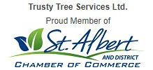 Logo of trusty tree services ltd. indicating their membership in the st. albert and district chamber of commerce.